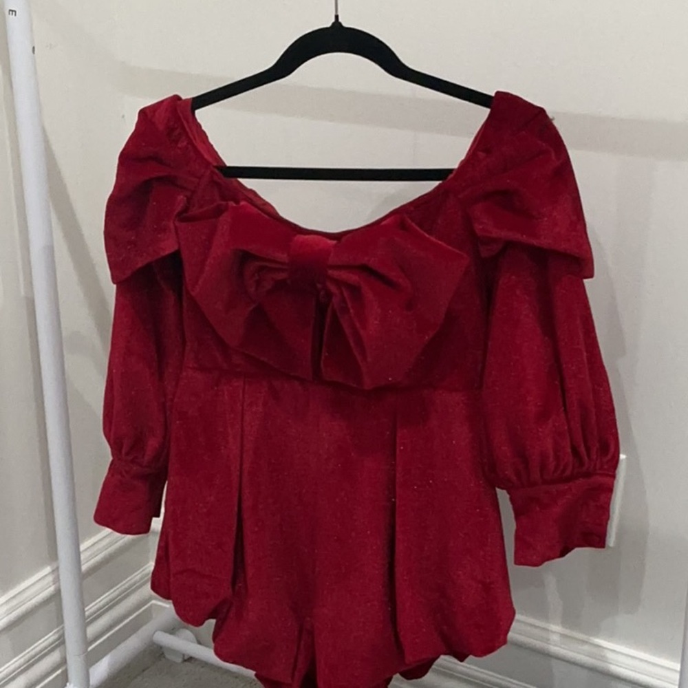 Miss Rossi Red Puff Sleeve Ruffled Blouse